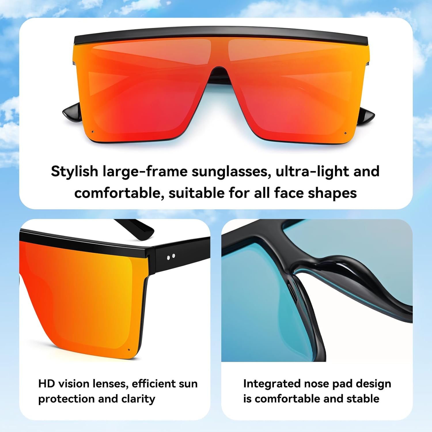 Dollger Square Oversized Sunglasses for Women Men Fashion Flat Top Big Black Frame Shades - Image 4