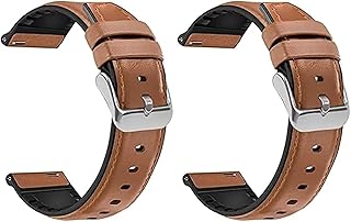 سوار ساعة جلدي ناعم 20 ملم مع سيليكون للرجال والنساء متوافق مع ساعة سامسونج جالاكسي 4 كلاسيك 42 ملم، (بني)، (عبوة من 2 قطعة)