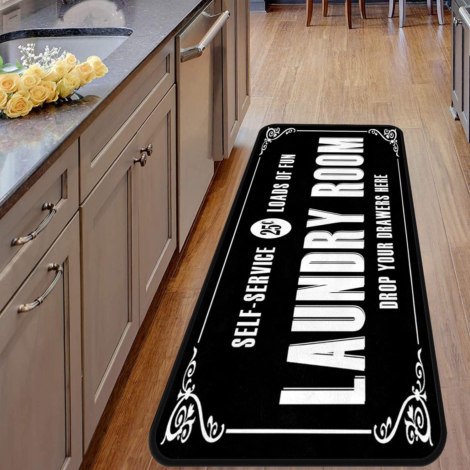Black-2 Farmhouse Laundry Room Rug Runner, Non-Slip Floor Mat, Waterproof Runner for Kitchen, Bathroom, and Mudroom Decor 24''x72''