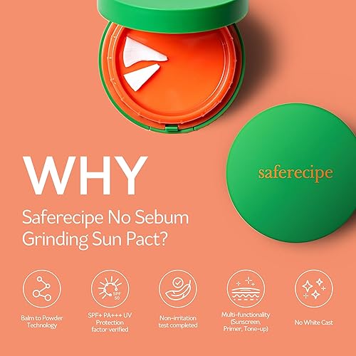 Miniatura 3 de PESTLO Saferecipe No Sebum Grinding Sun Pact SPF 50+, PA+++ 0.63oz 18g- Esfera de molienda compacta, cojín sólido para un protector solar suave en
