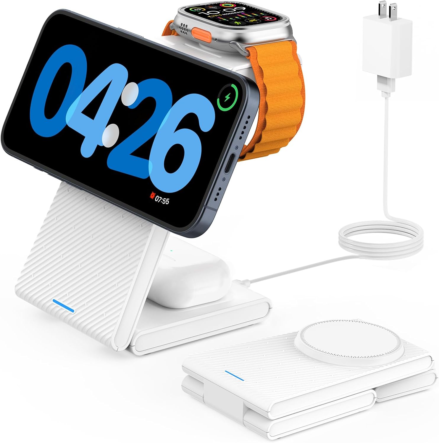 GEEKERA Magnetic 3 in 1 Foldable Charger Stand Dock for Apple Watch Ultra/SE/9/8/7/6/5/4/3/2, iPhone 16/15/14/13/12 Pro Max Plus Mini, for AirPods Pro/3/2