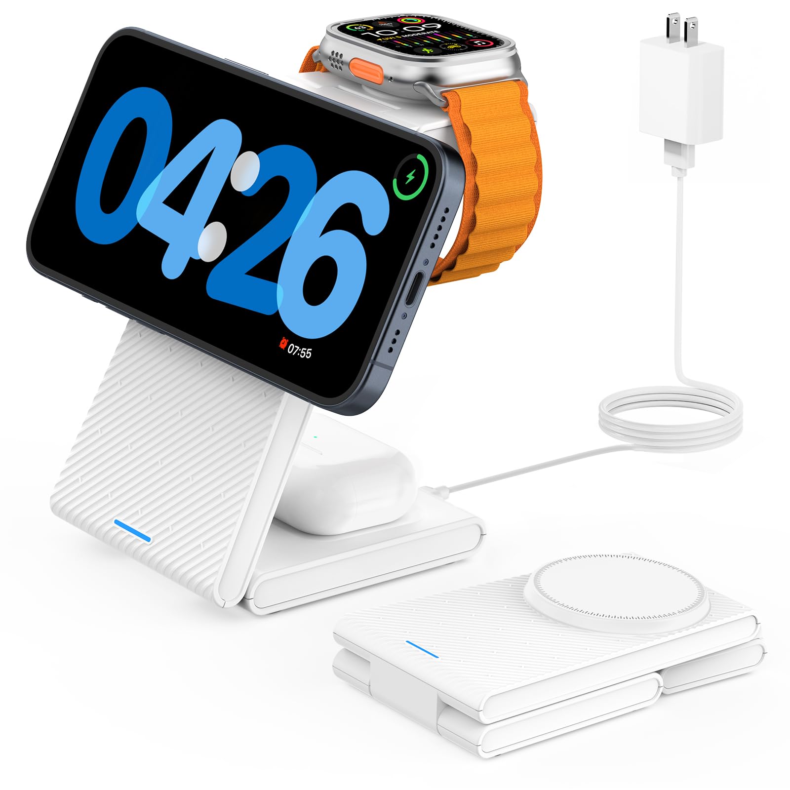 Cargador magnético 3 en 1 plegable para iPhone 16 y Apple Watch 8