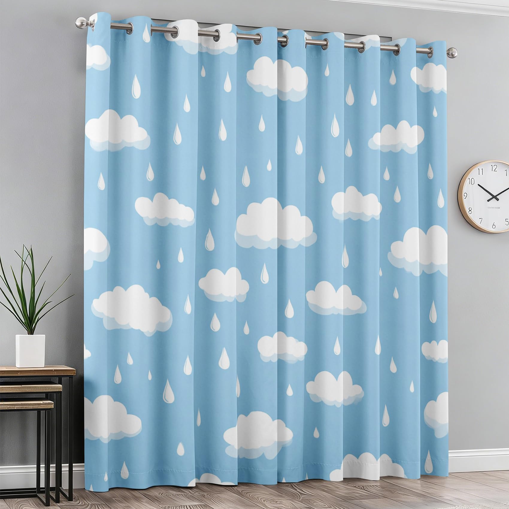 Générique Rideau Occultant Nuage, Decoration Chambre Salon, Rideaux Imprimé Motif Goutte Bleu Ciel, Lot de 2 Rideaux Thermiques à Oeillets, 75x166 cm (LxH)