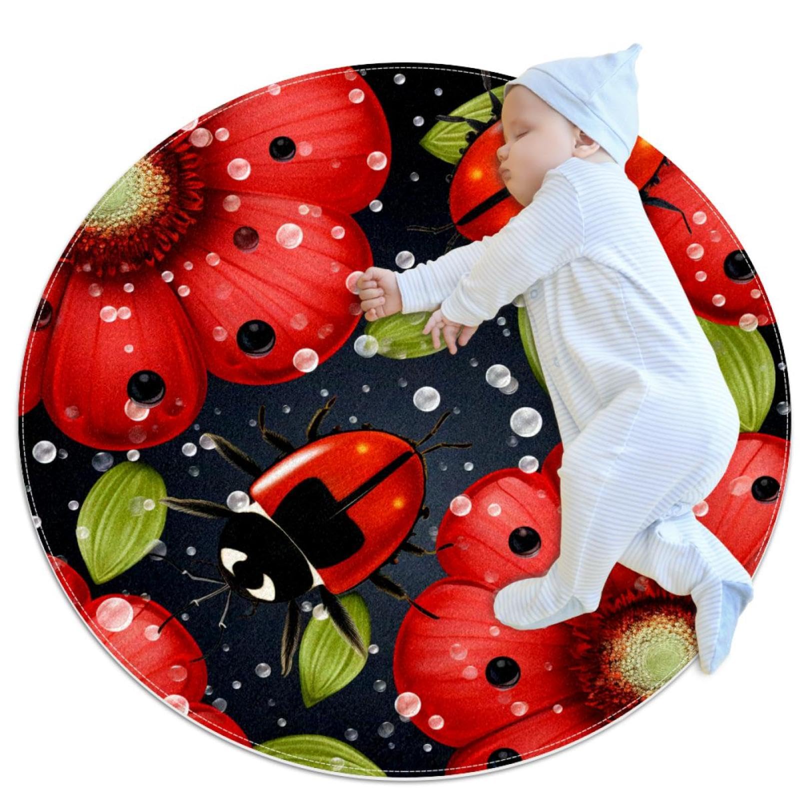 Tapis de salle de bain coccinelle antidérapant rond 1m pour chambre et canapé