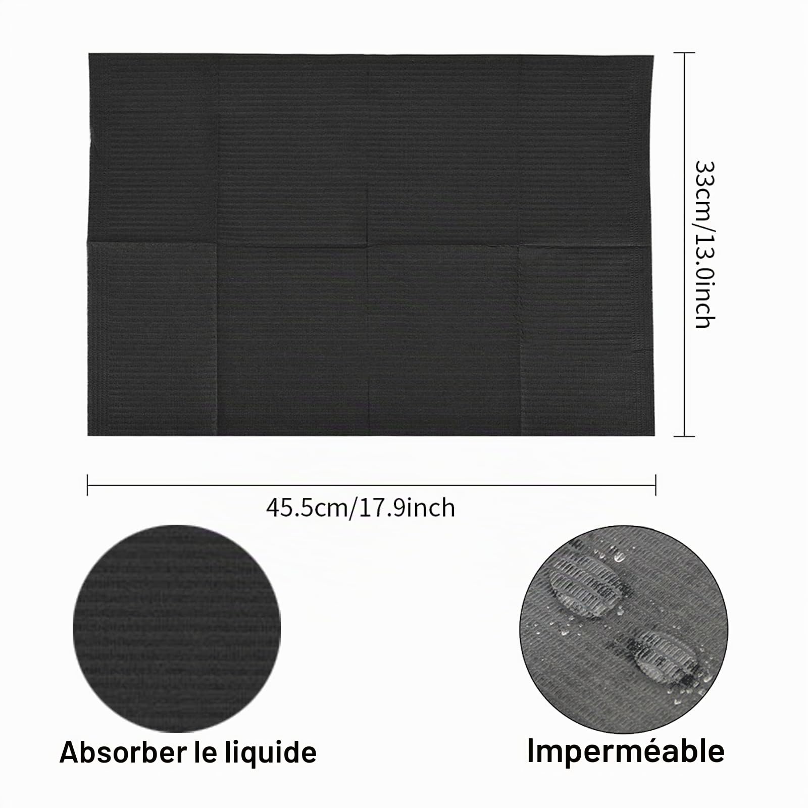 Bavoirs Dentaires Jetable, SOTICA 125pcs Bavoirs Jetable Tatouage Noir Bavoirs Papier Imperméable 3 Plis Protection Table Tatouage
