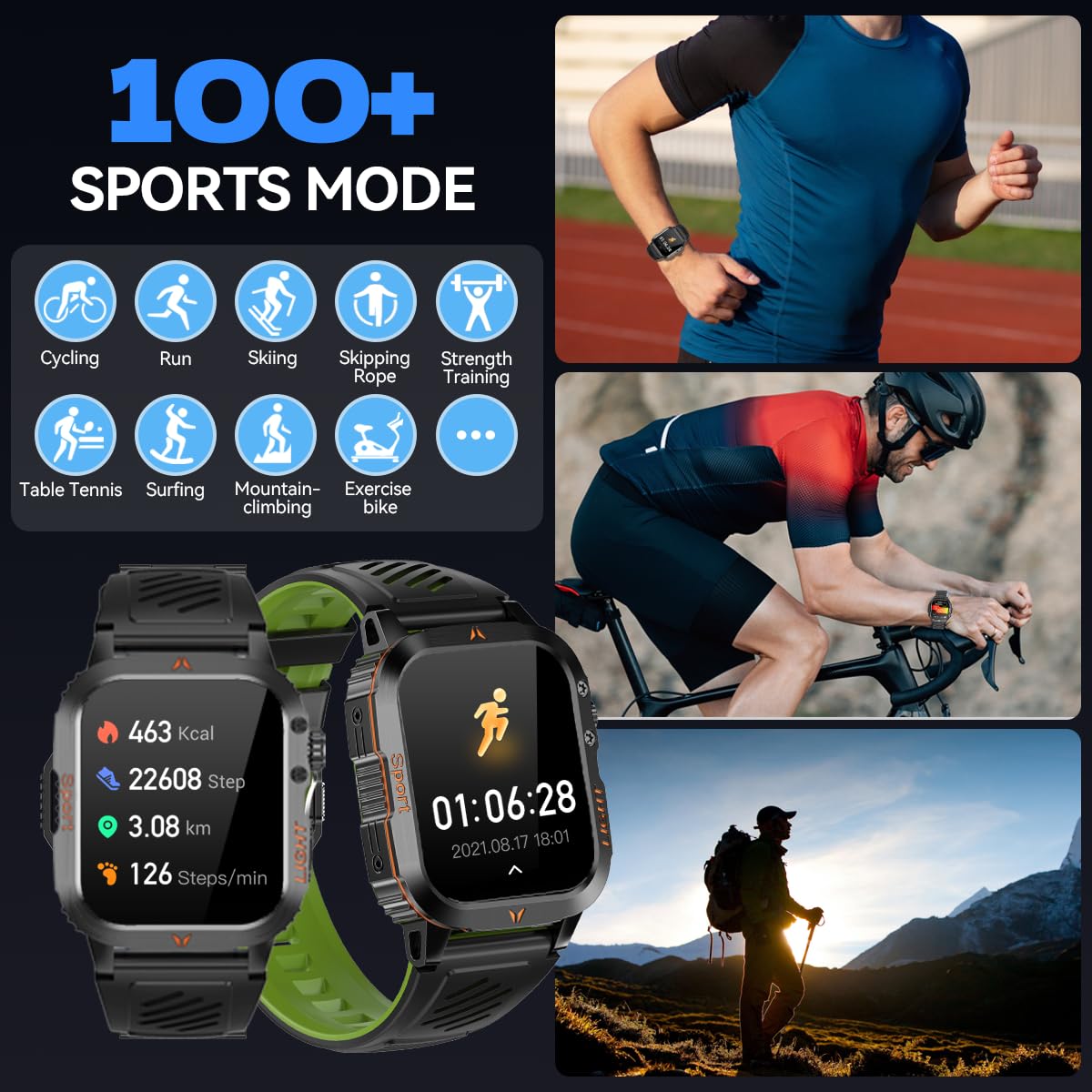 Reloj inteligente militar para hombre, altímetro, barómetro, brújula, IP68, resistente al agua, apto para natación, contestar/hacer llamadas, para actividades al aire libre, reloj de fitness