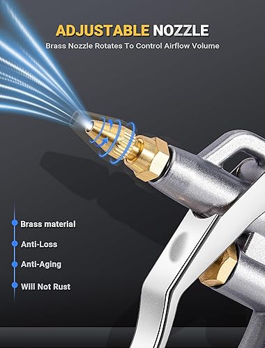 Miniatura 3 de JASTIND Pistola de soplado de aire de alto volumen con potente boquilla Venturi, pistola de soplado de boquilla de aire ajustable de latón con 2
