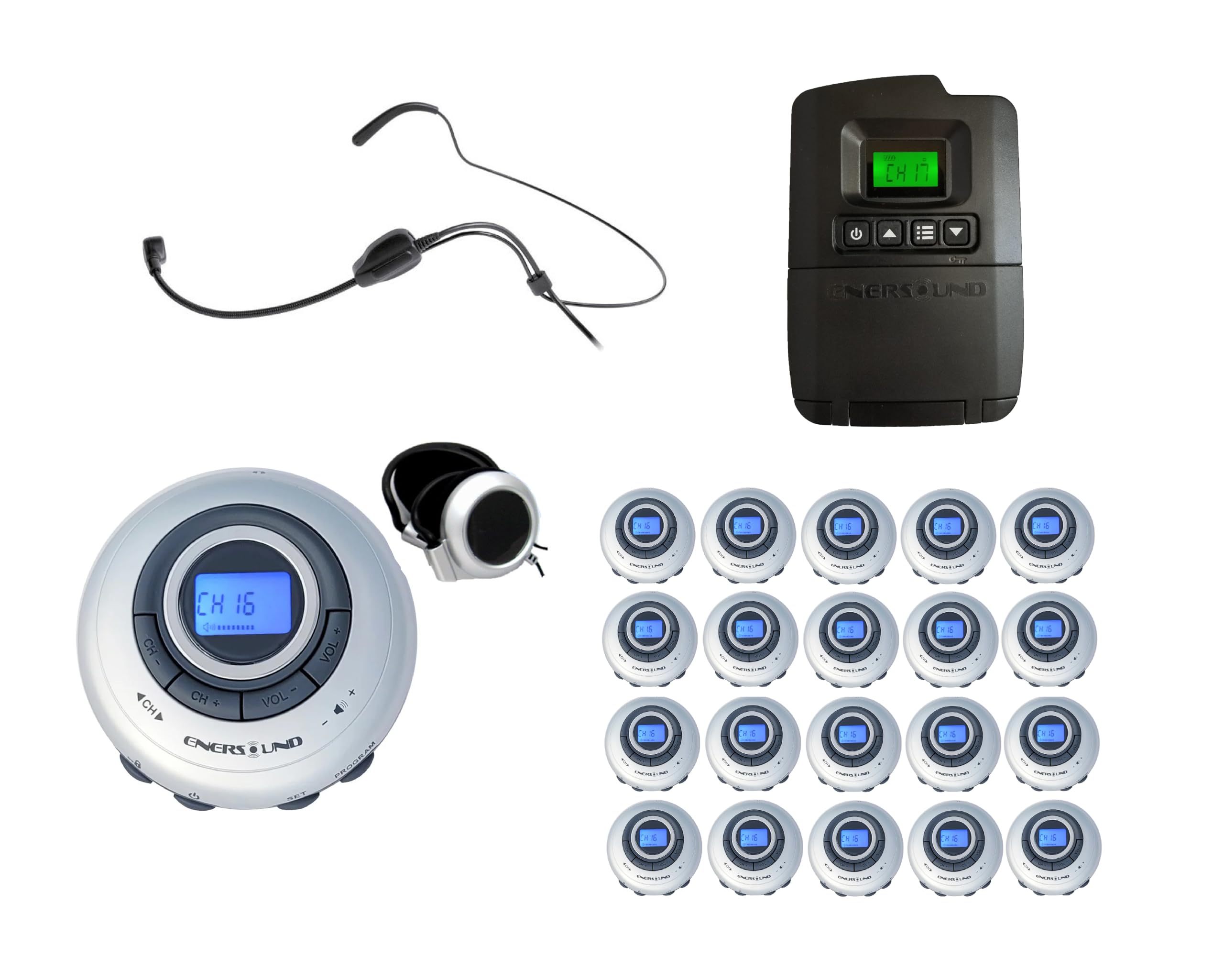 Enersound 20-Person Portable Interpretation Tour Guide System - US-Based Lifetime Warranty and Phone Support - Ideal for Church School Venues Theaters (For 20 People)