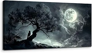 SERIMINO Large Wall Art for Living Room, Dark Landscape Canvas Prints Paintings, Moonlit Night Pictures Wall Decor Aesthetic, Moon and Tree Modern Home Decor Bedroom Bathroom Office Artwork 30"X60"