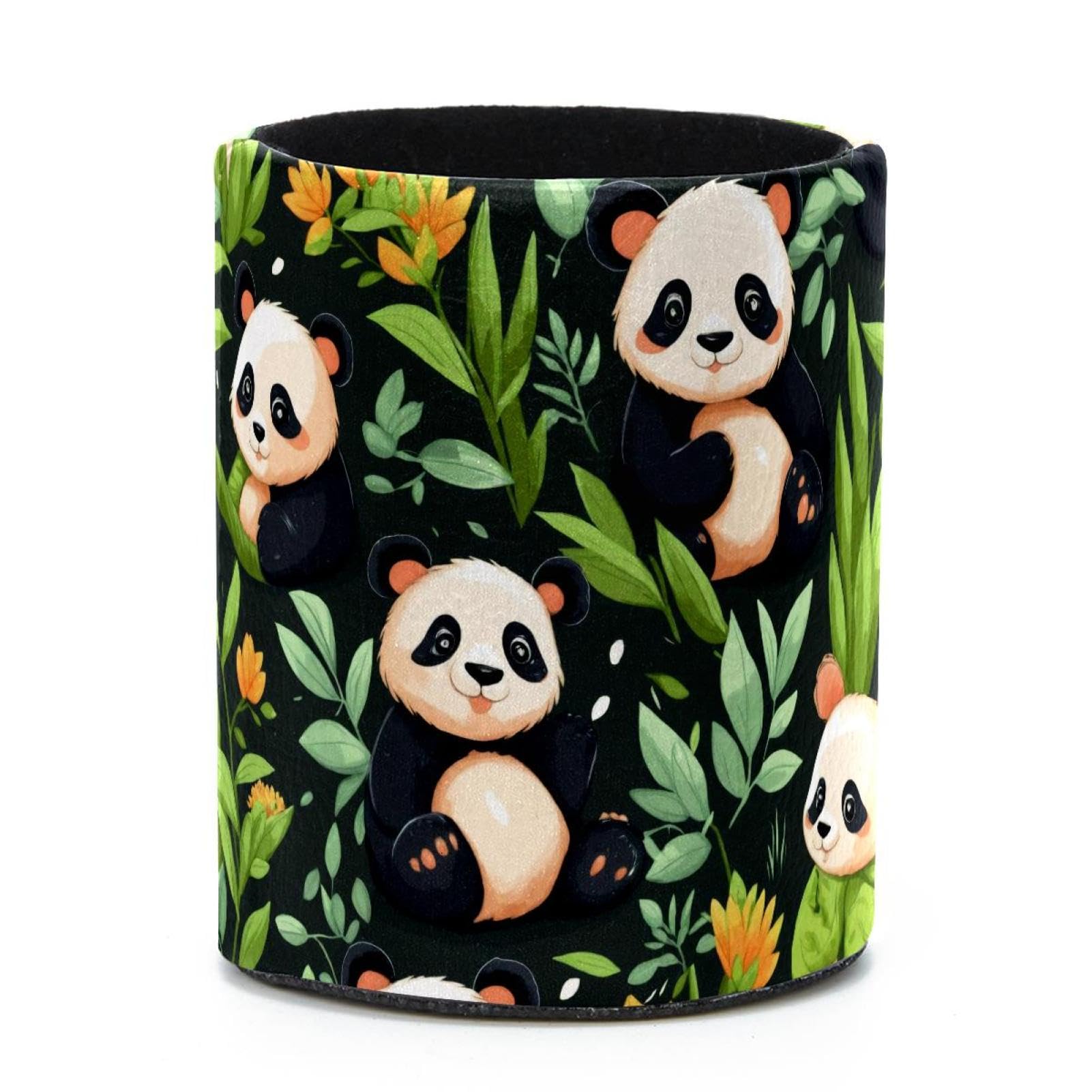 VAPOKF Round Pencil Holders for Desk, Pandas Bamboo Pen Holders Pen Pot Makeup Brushes Storage Desktop Stationery Supplies Organiser for Home Office