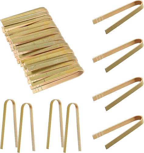 Miniatura 1 de 20 pinzas de bambú desechables de 3.9 in, utensilios de cocina, pinzas para pan, pinzas de pan naturales para frutas, té, pan tostado, cocina