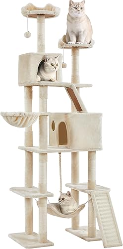 Yaheetech Árbol para gatos, torre grande de 82.5 pulgadas con hamaca, 2 perchas con orejas de gatito, 2 acogedores condominios, postes rascadores,