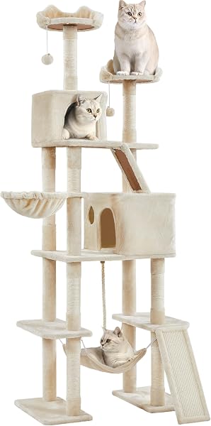 Yaheetech Engineered Wood Plush Sisal Cat Skin Friendly Durable Floor Mount Tower