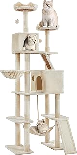 Yaheetech Cat Tree, 82.5in Large Tower w/Hammock, 2 Kitty-Ear Perches, 2 Cozy Condos, Scratching Posts, Basket, Furniture for Large Cats, Kittens, Beige