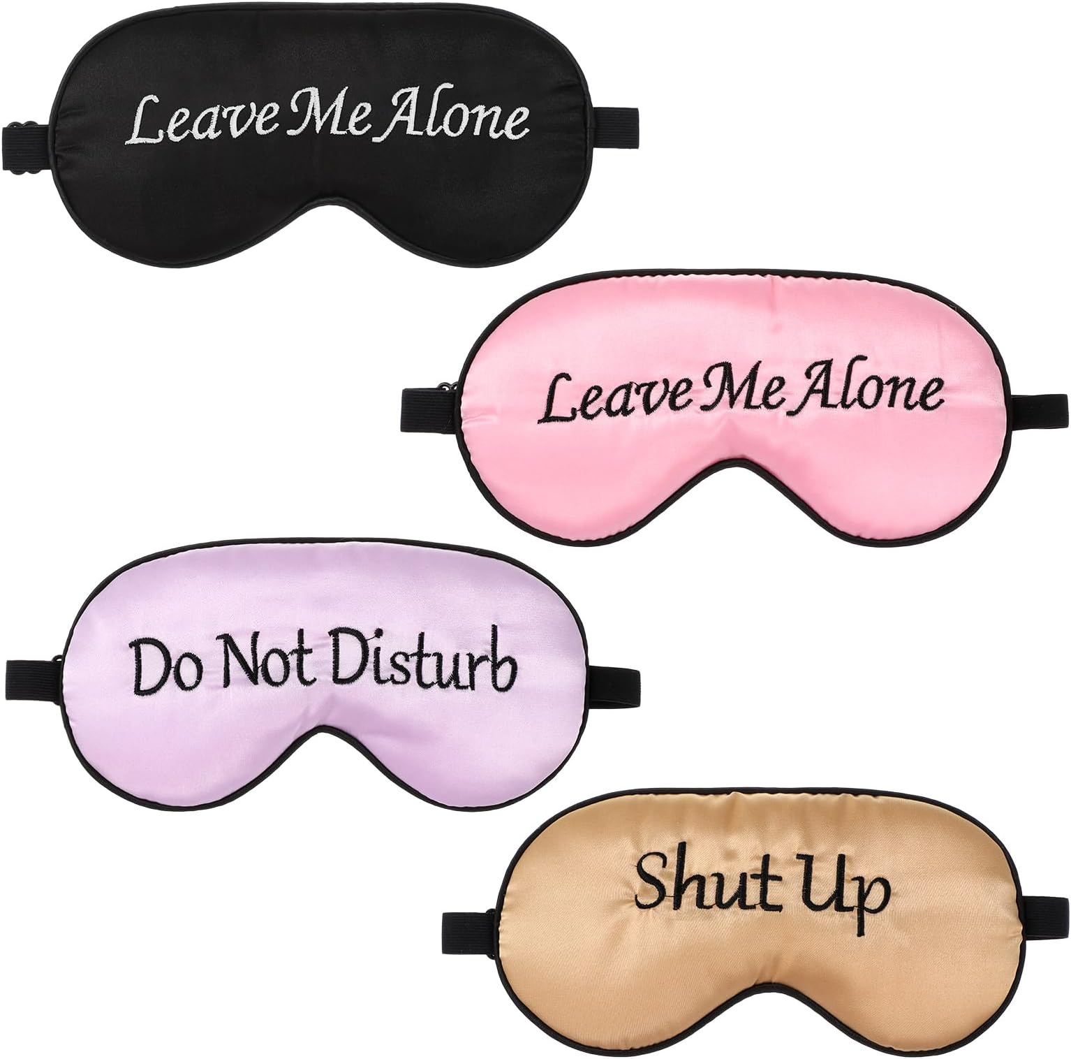 Funny Sleep Mask Silk Eye Mask Blackout, 4 Pack Soft Blindfold Sleeping Eyemask with Adjustable Elastic Strap, Satin Eye Cover Mask for Women Men Adult Kids Travel Nap