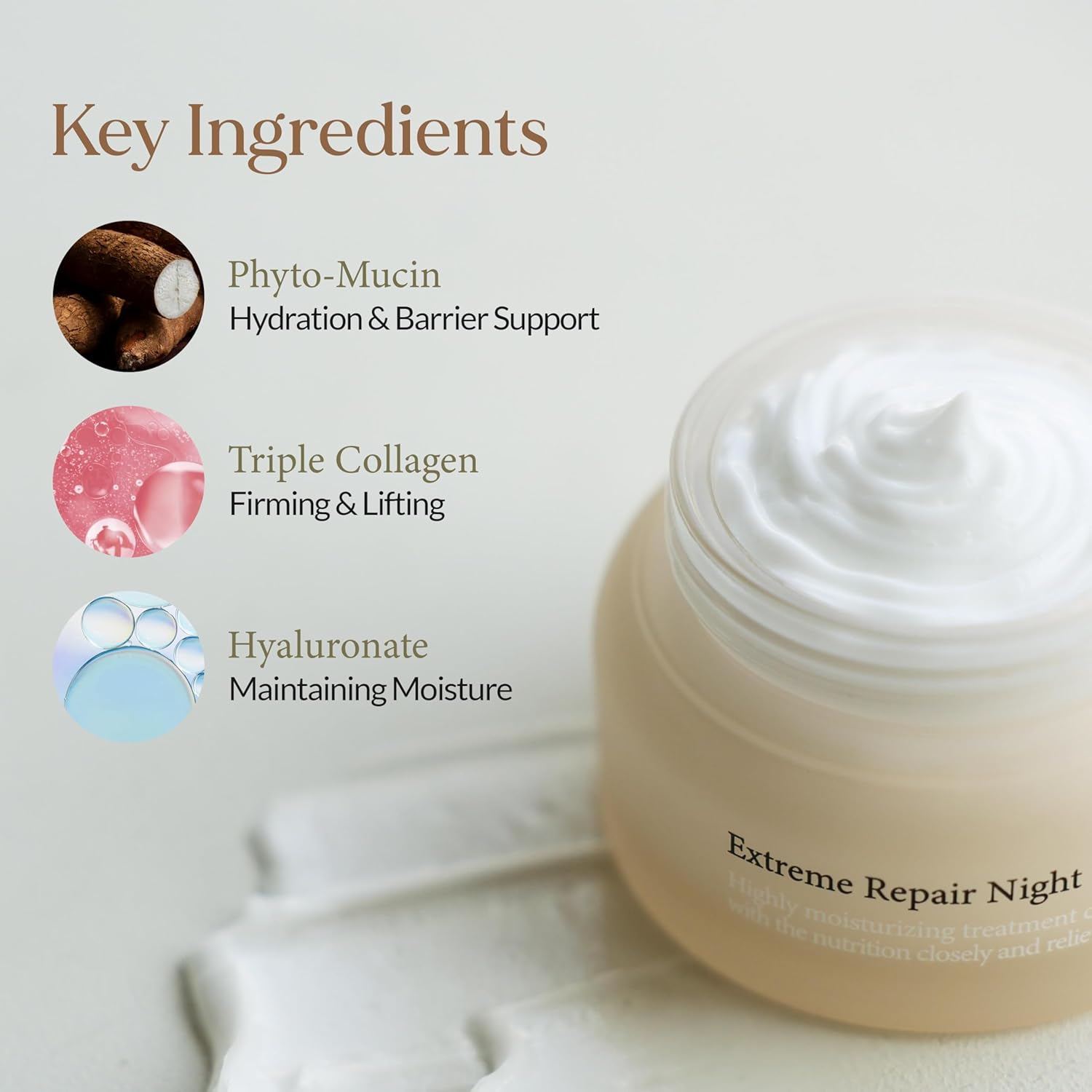 LU'PIUM Extreme Repair Night Cream – Vegan Overnight Barrier Recovery & Firming Moisturizer with 5 Plant Phytomucin Complex, Triple Collagen & Ectoine, Inspired by Korean Skincare - Image 4