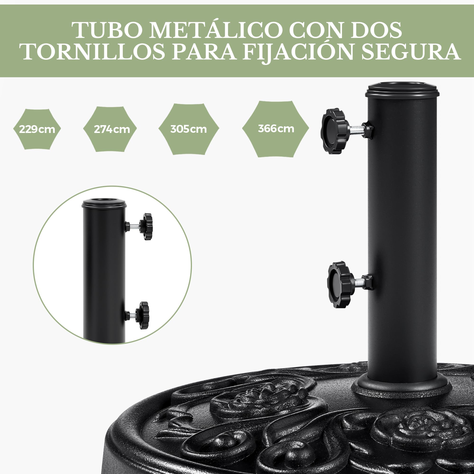Yaheetech Base Redonda de Sombrilla con Ruedas Soporte para Parasol de 25 kg con Diseño Rústico Vintage de Rosas para Exteriores Playa Terraza (Negro)