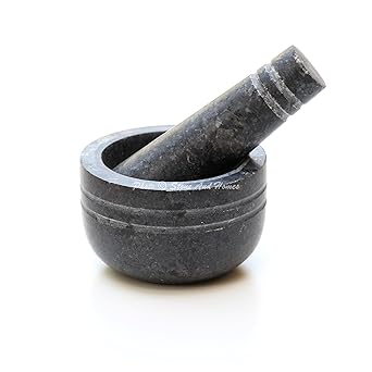 Stones And Homes Granite Small Mortar and Pestle Set 3 Inch For Home Kitchen Khallad Musli Stone Herbs Crusher Decorative Black Outer Polished Finish Round Mamdasta Okhli Musal Imam Dasta