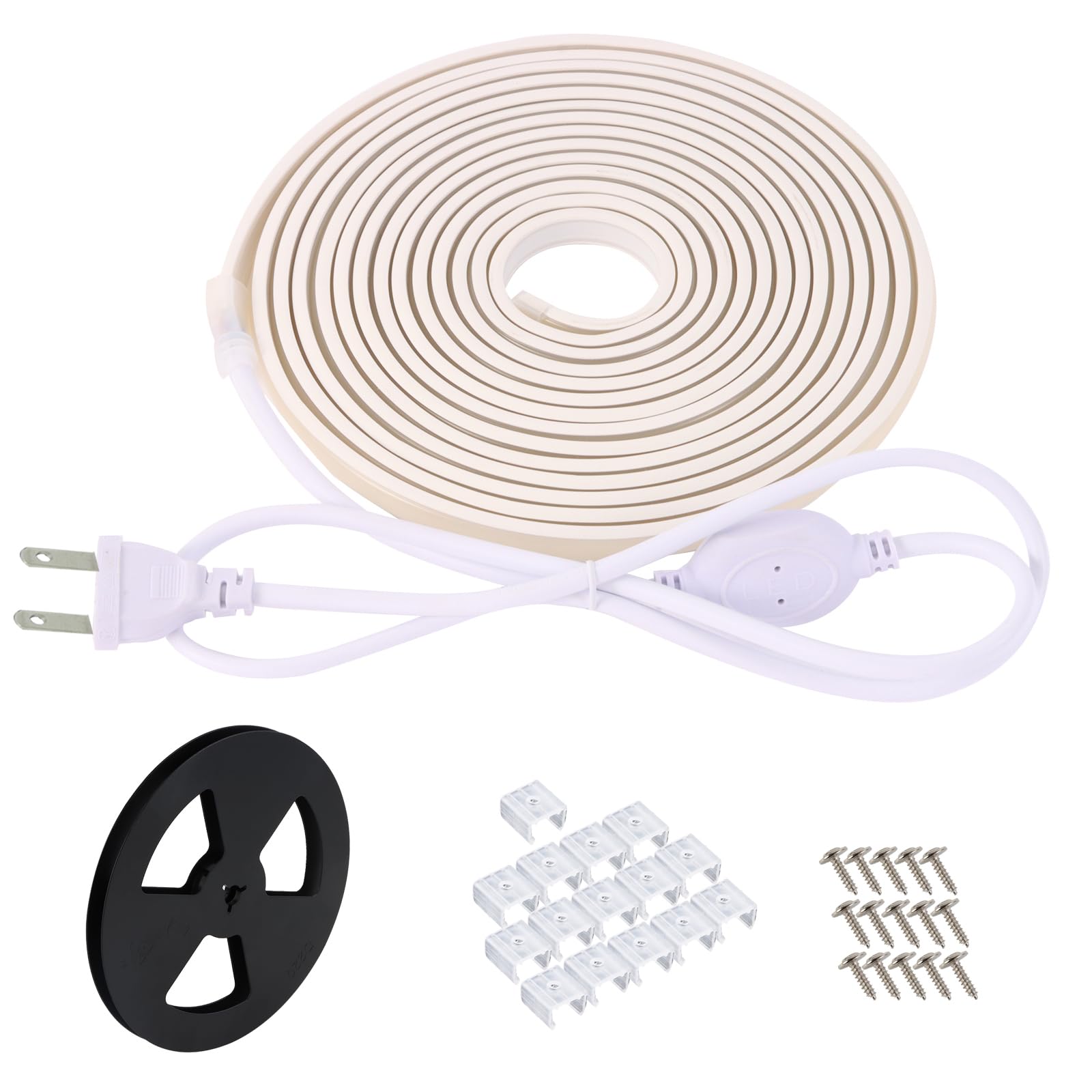 Photo 1 of pcningled AC 120V COB LED Strip Light 2 Meter 6.56ft IP67 Waterproof LED Light Strip Cuttable White LED Strip Lighting for Indoor Bedroom Garden Outdoor Decor (White, 6.56ft)