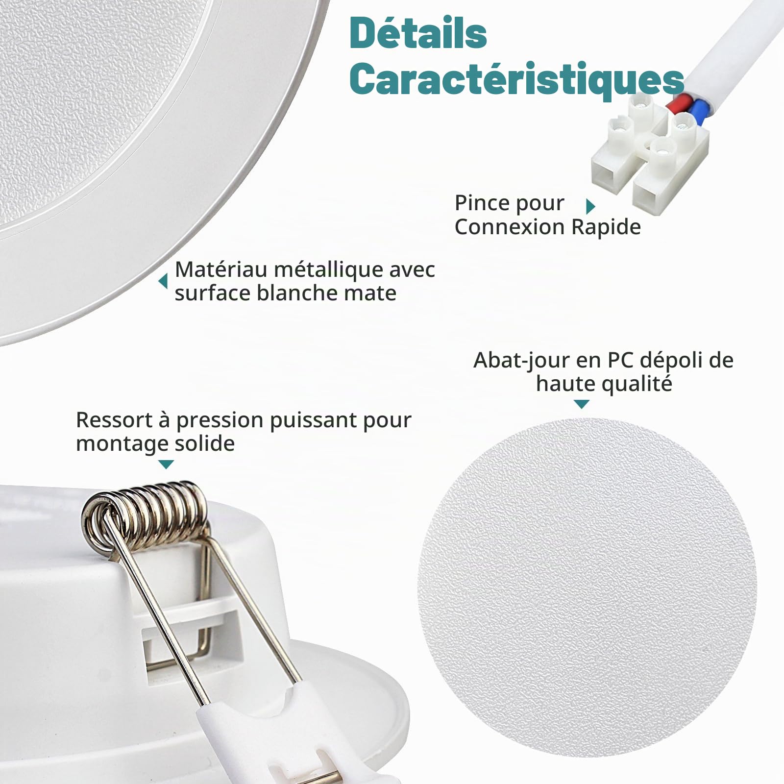 Spot Led Encastrable 230V 9W 3CCT Spots de plafond 3000K 4500K 6000K Spot Encastré Extra Plat 720LM Pour Cuisine Salon Couloir, Lot de 6, Rond Blanc Trou Ø95-110mm