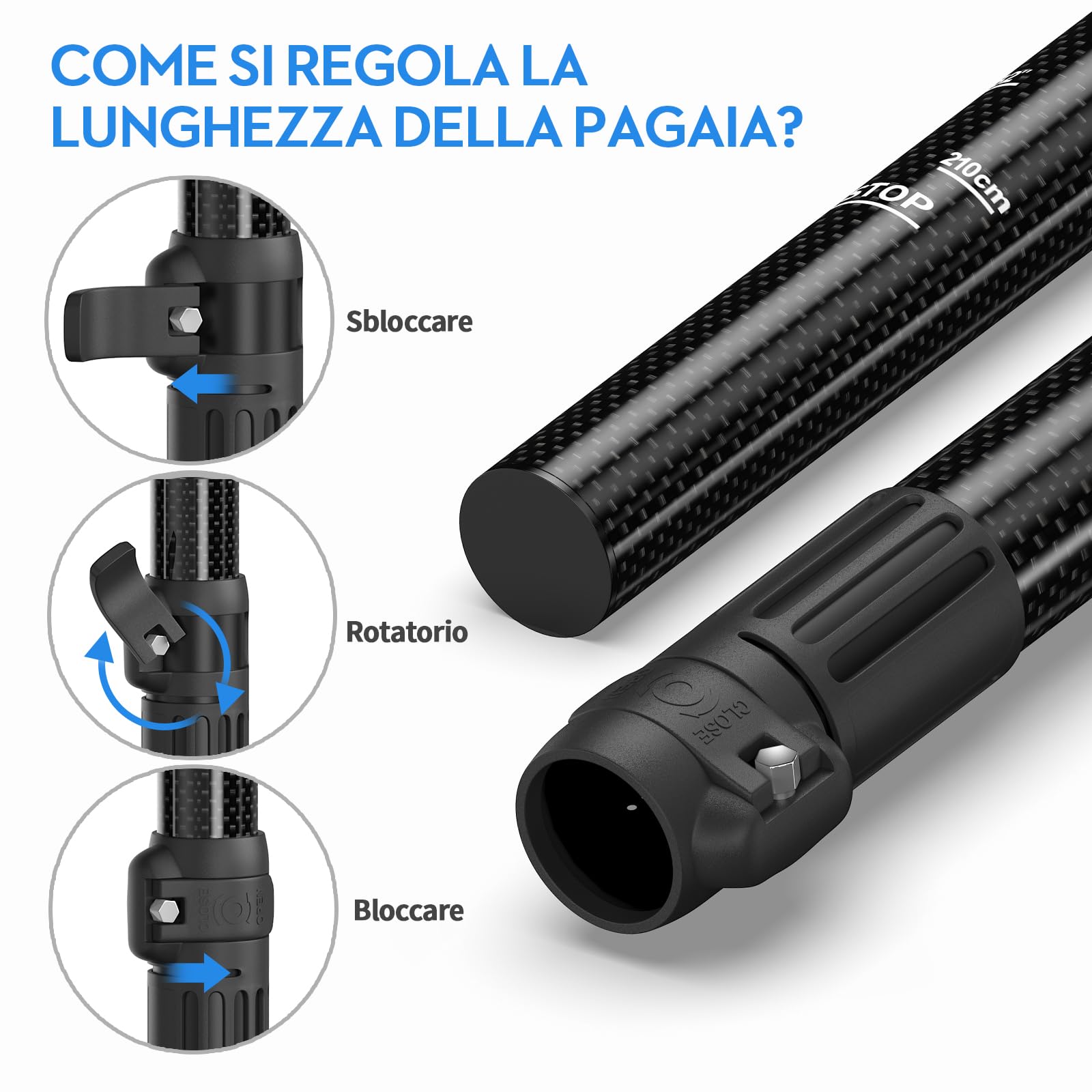 Pagaia SUP FOWAWU in carbonio parziale/Carbonio completo - Pagaia per paddle board a tre pezzi regolabile - Remi leggeri e galleggianti per paddle board SUP