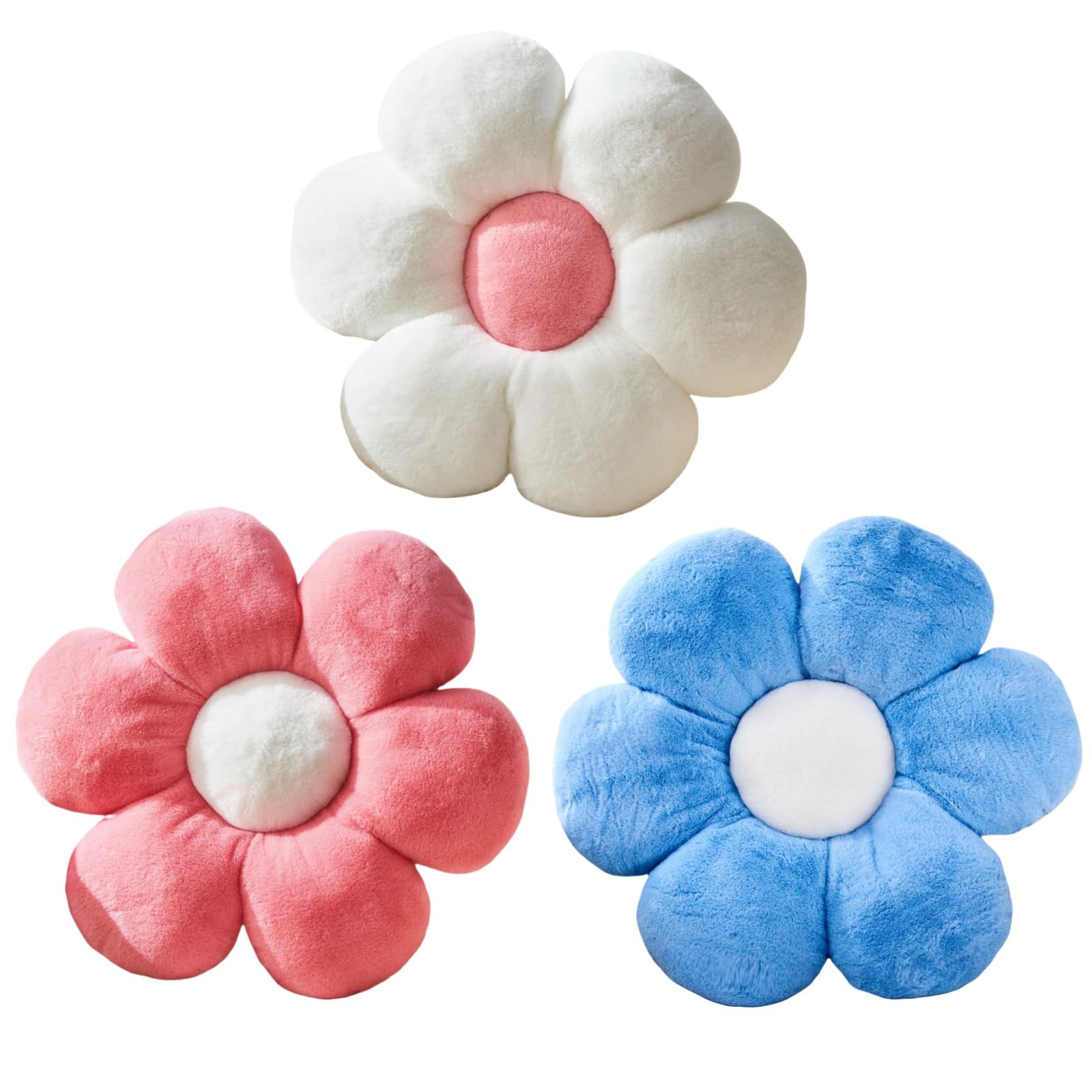 3PCS Flower Pillow Set,15.7In Daisy Pillow White Pink Blue