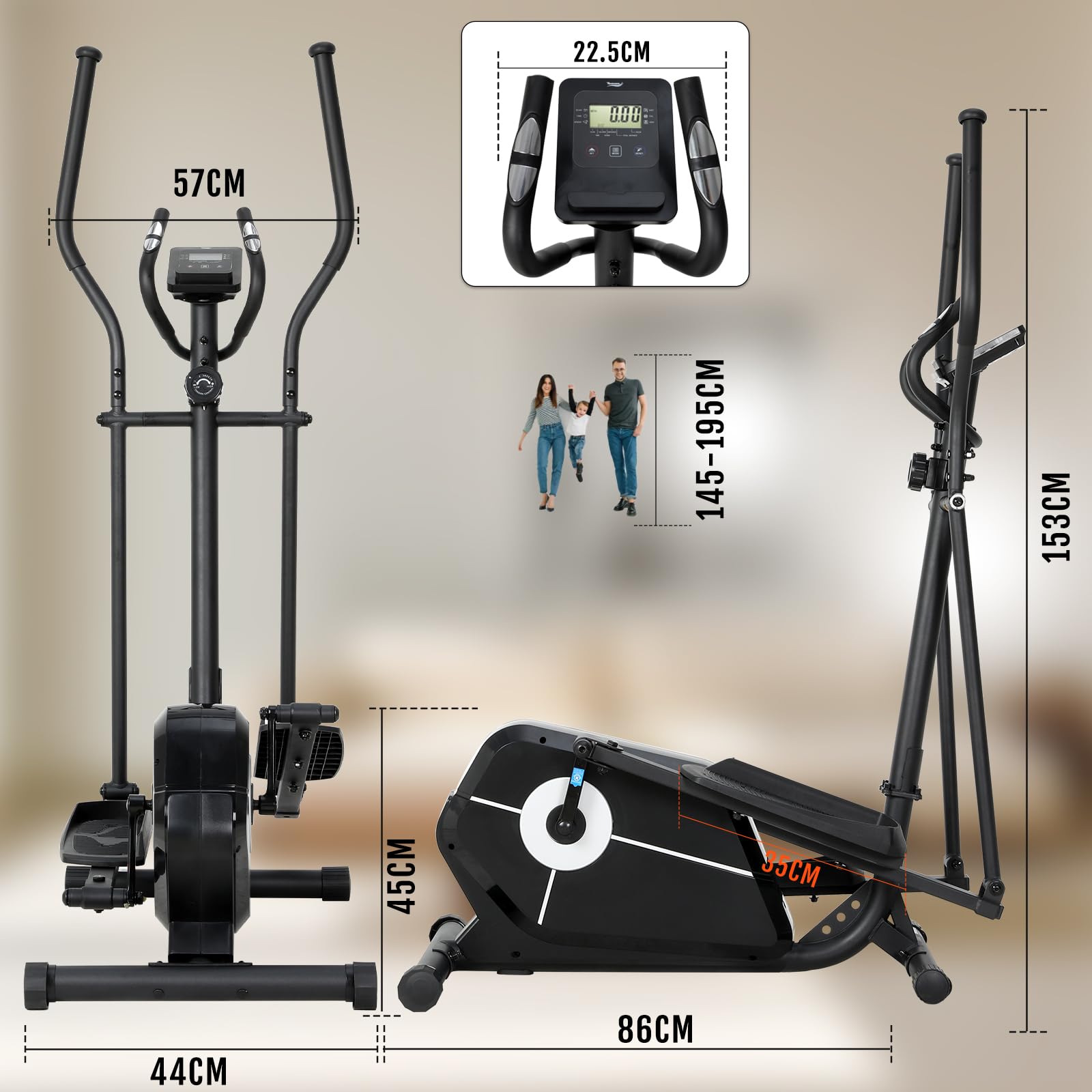Cyclette Ellittica da Casa con 8 Livelli di Resistenza, Schermo LCD con Supporto per Smartphone, Ellittica Professionale per Casa con Passo di 280 mm, NV-9304