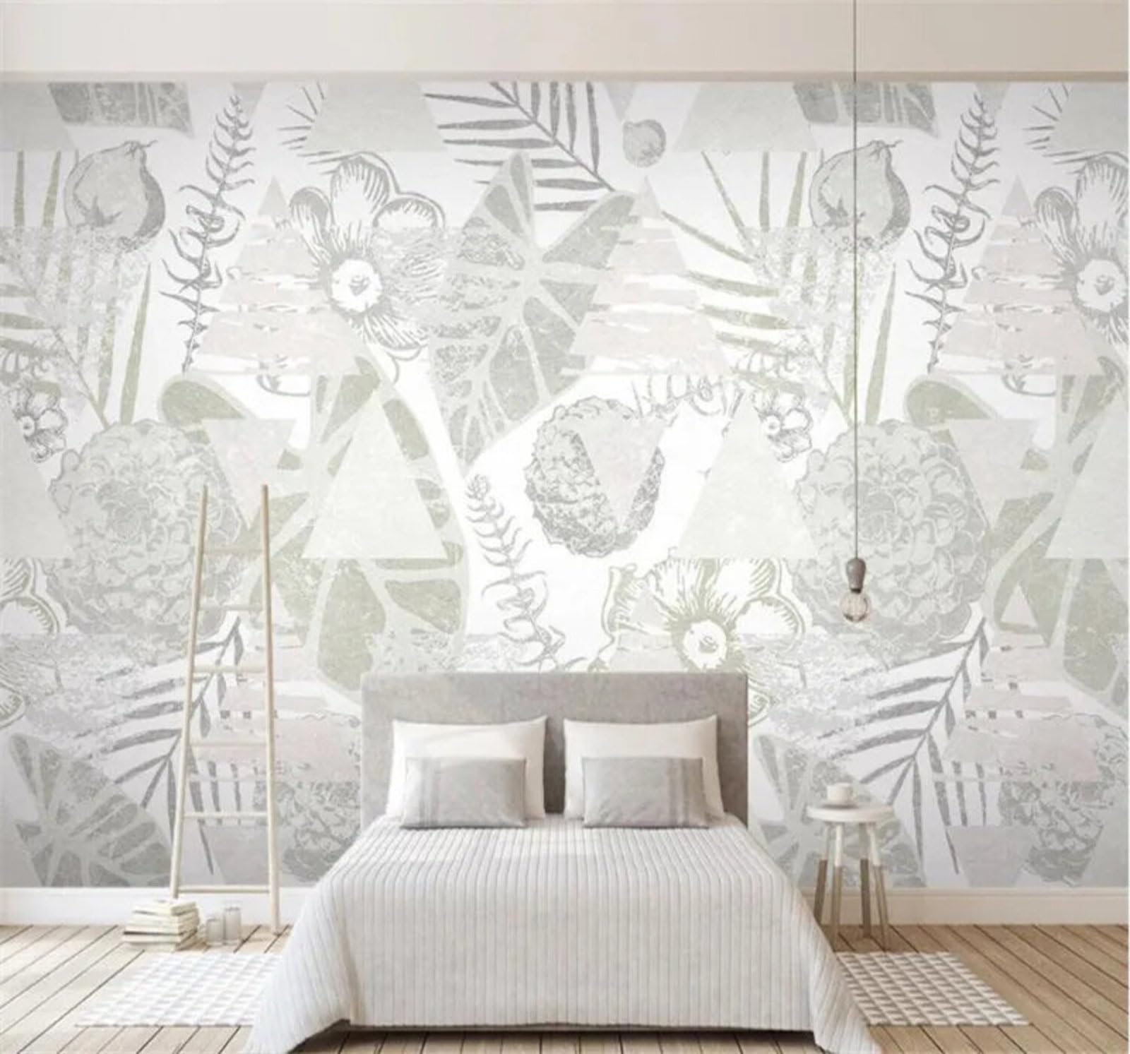Tzxztt Abstract Retro Tropical Plants Banana Leaves Geometric Modern 3D Wallpaper Premium Textured Silk Neutral Tones Material Ideal for Living Room Bedroom-250cm×170cm