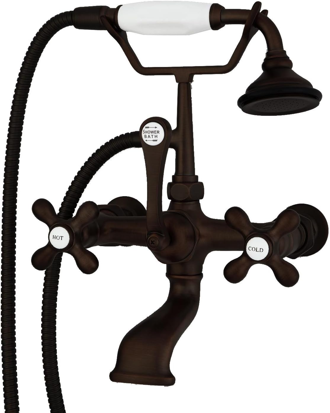 Clawfoot Tub Wall Mount British Telephone Faucet with Hand Held Shower-Oil Rubbed Bronze