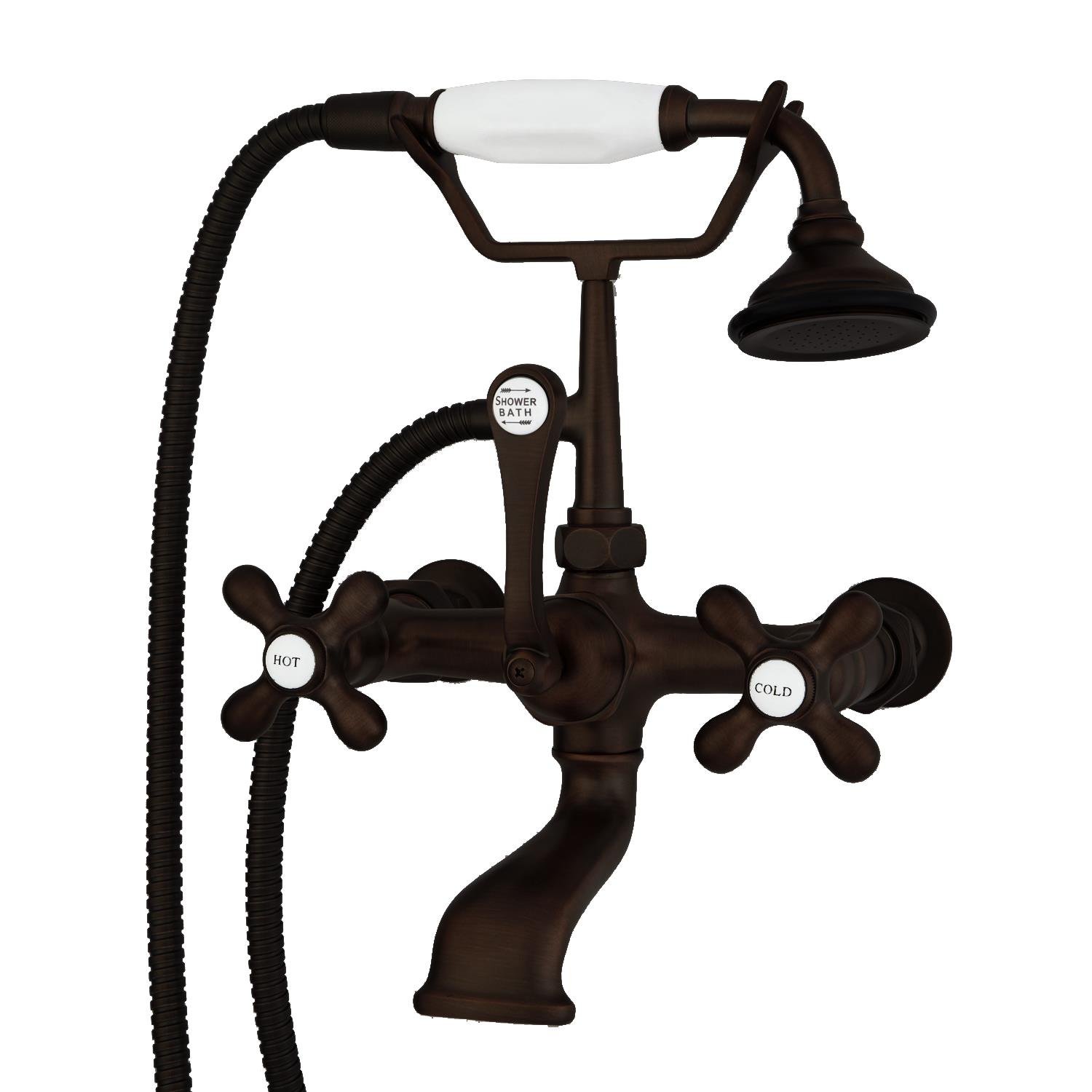 Clawfoot Tub Wall Mount British Telephone Faucet with Hand Held Shower-Oil Rubbed Bronze
