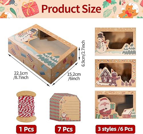 Miniatura 2 de Paquete de 6 cajas de galletas de Navidad de 8.7 x 2.7 x 6 pulgadas con ventana, grandes con diseño de Papá Noel, muñeco de nieve, pan de jengibre,