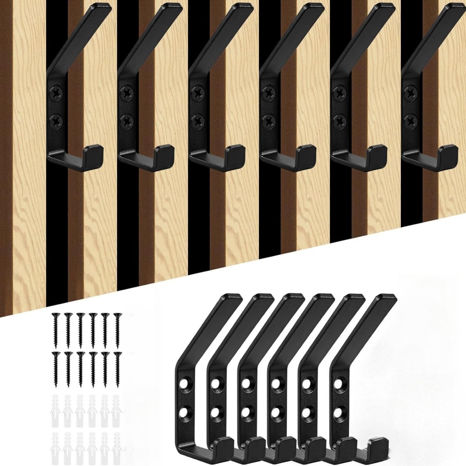 ASQzhuLIWing 6pcs Wall Hooks for Hanging Coat Included Screw Heavy Duty Coat Hooks Matt Black Hooks for Hanging Coat for Cloth Towel Backpack Keys Bags Hats in Bedroom Living Room Bathroom 12.6mm