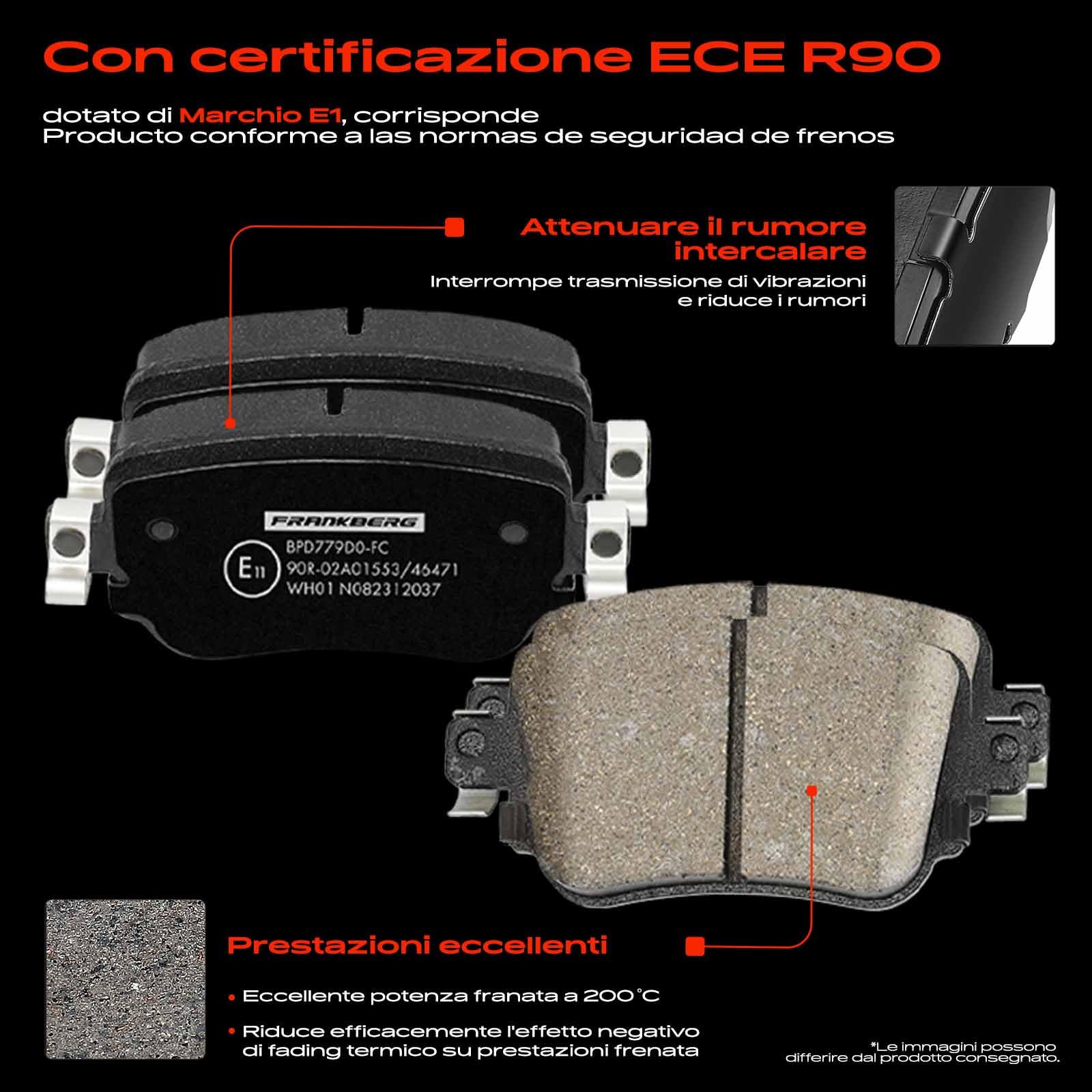 Frankberg Set freni incl. 2x Dischi Freno + 4x Pastiglie dei Freni Posteriore Compatibile con O.c.t.a.v.i.a III Combi 5E5 5E6 A1 Sportback 8XA 8XF Leon Replace# 5Q0615601D