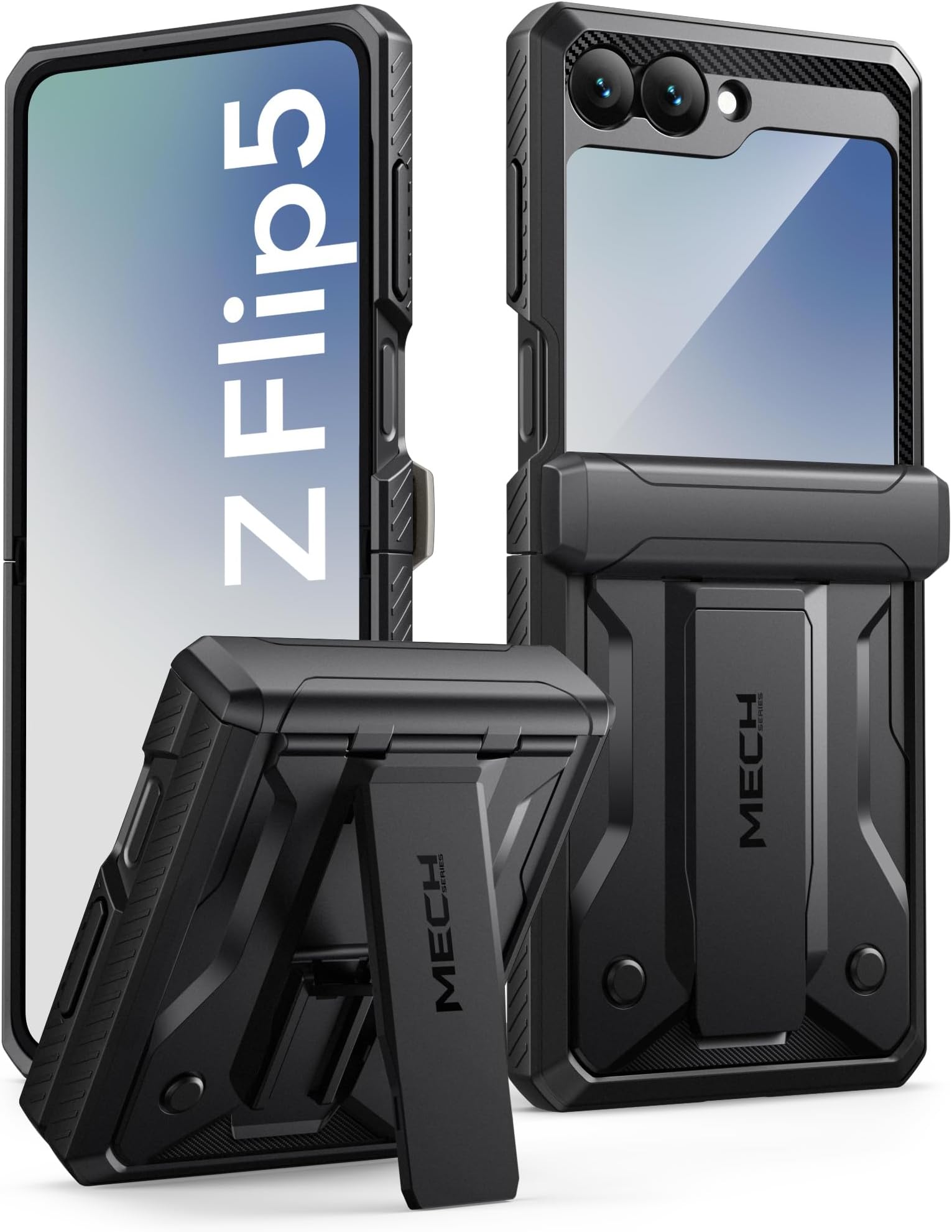 TONGATE for Z Flip 5 Case with Kickstand & Belt-Clip, [Hinge Protection Cover][Bulit-in Screen Protector] Military Grade Shockproof Phone Case for Samsung Galaxy Z Flip 5 5g 2023, Black