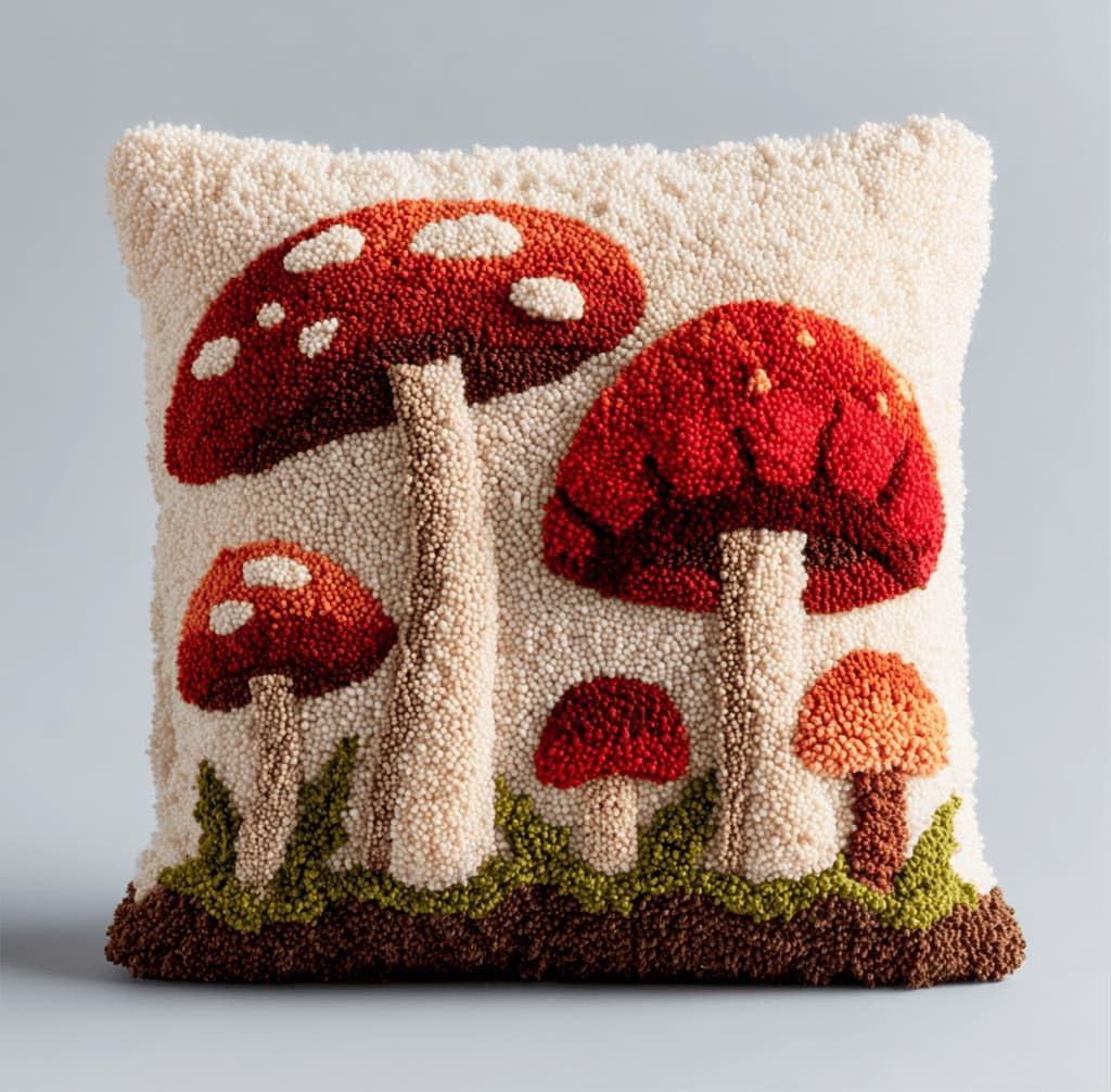 Kitquiver Latch Hook Kits Mushrooms for Adults,Beginners DIY Latch Hook Cushion Kits and Latch Rug Kits Cross-Stitch Embroidery Cushion Cover for Home Sofa Decoration 17X17 in