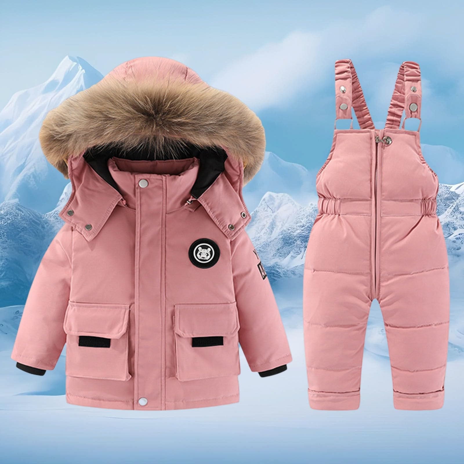 Generisch Tuta da neve invernale da bambina, isolata, imbottita, in due pezzi, calda, termica, con tuta per il freddo