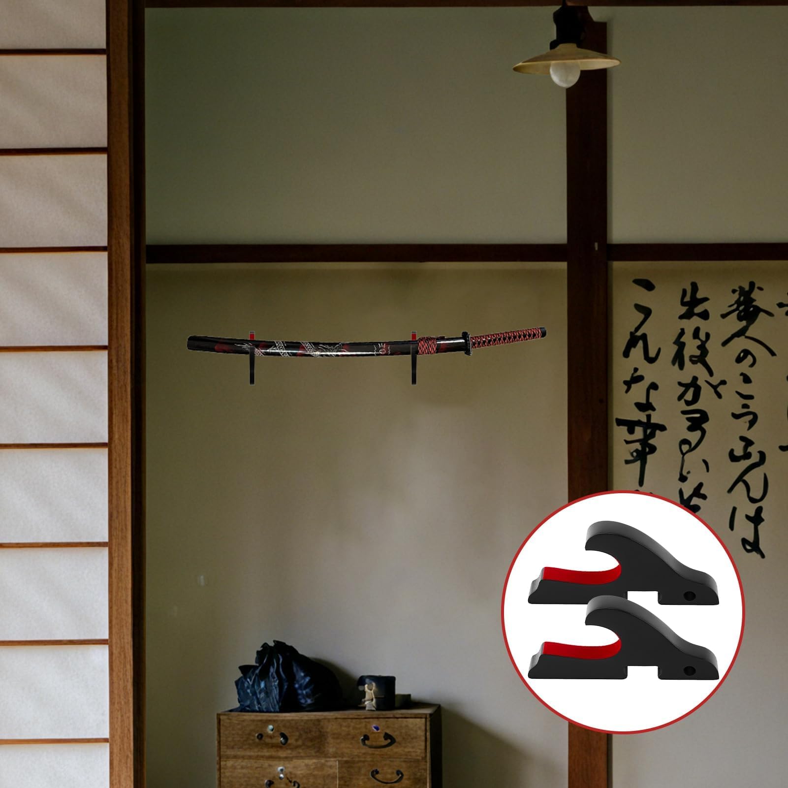 Soporte Katana Pared Negro con Acolchado de Terciopelo Exhibición Espada Samurái Gancho