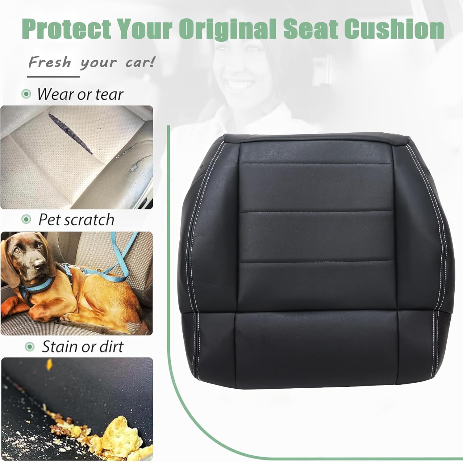 Priprilod Leather Driver Side Bottom Replacement Seat Cover Black（#ALX9 / E5DD） Compatible with Jeep Wrangler 2008 2009 2010 2011 2012