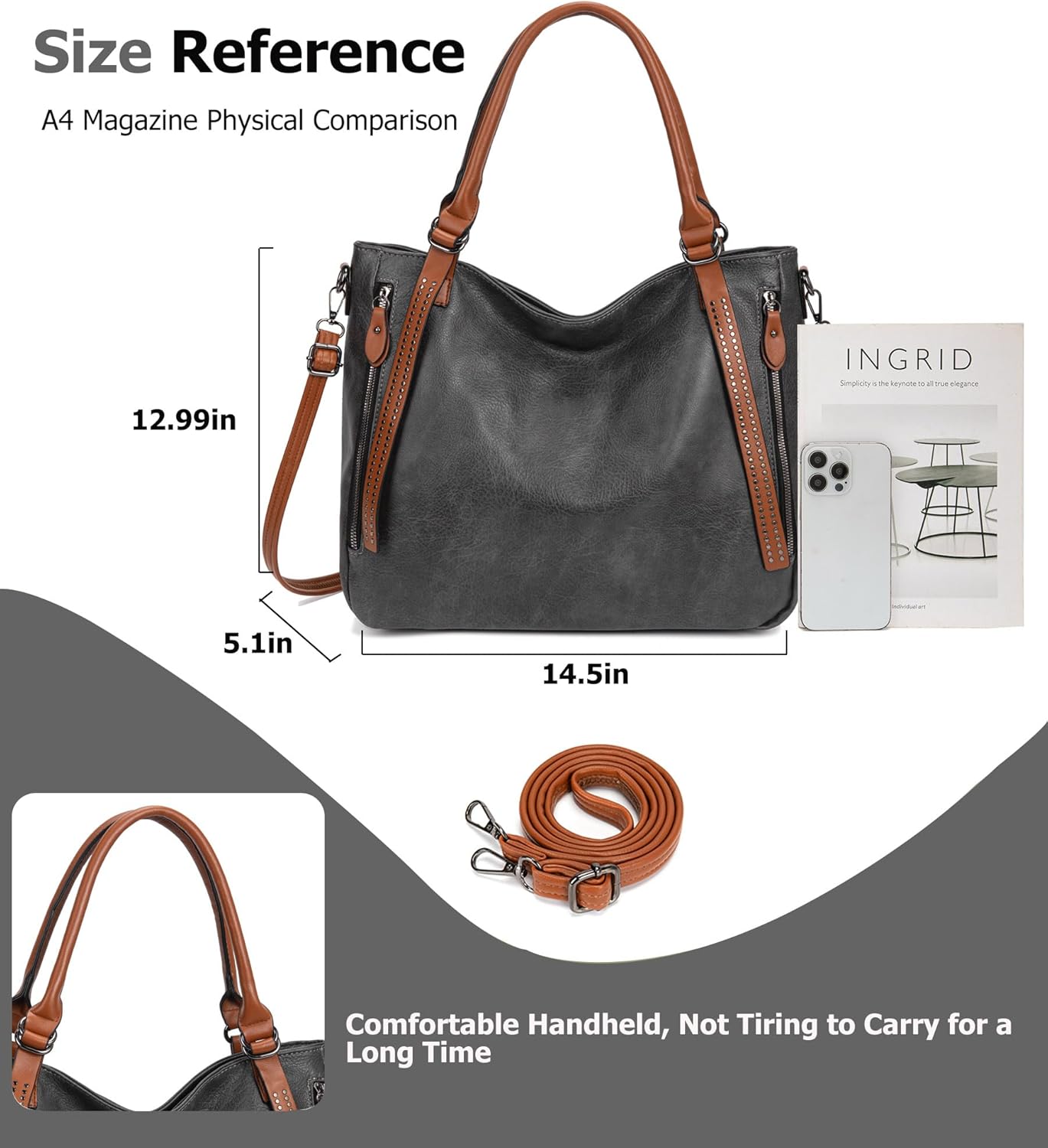 myfriday Vintage Slouchy Tote Bag for Women, Large Vegan Leather Hobo Shoulder Bag Satchel Purse with Adjustable Strap