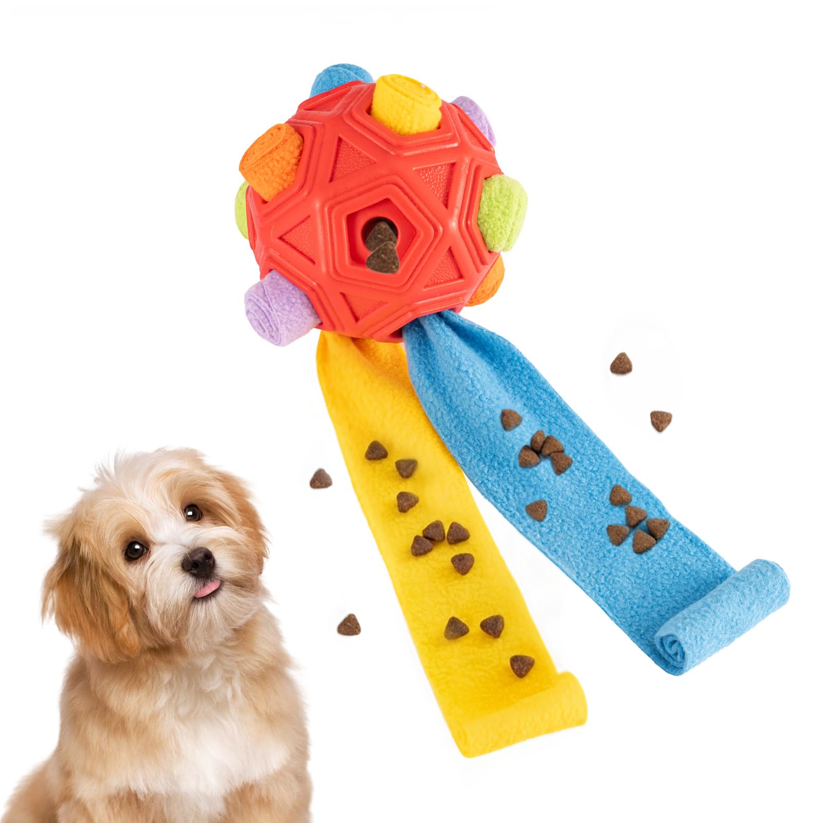 Snuffle Ball for Dog Toys Interactive Treat Dispenser, Slow Feeder Puzzle Toy for Boredom Relief, Foraging Snuffle Mat Alternative Puppy Enrichment Game for Small Medium Large Breeds Red