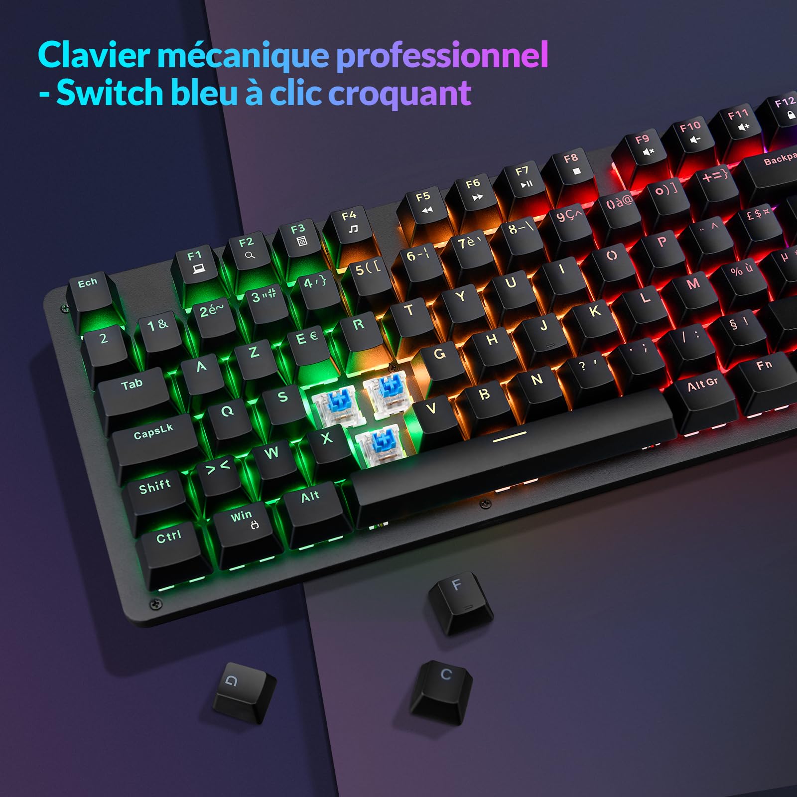 Rii Clavier Gamer AZERTY FR - USB - Clavier Filaire avec Éclairage LED | Compatible PC Gaming PS4 PS5 Mac | Noir