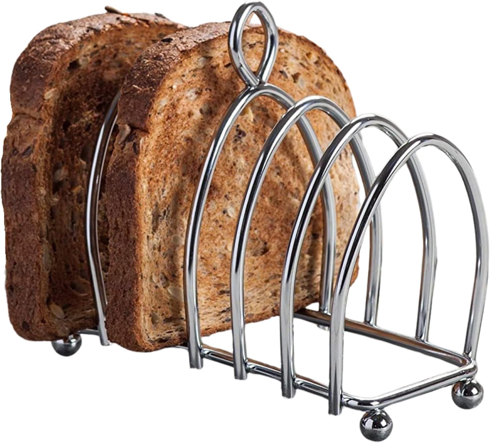 Kilo Victorian Design Chrome 6 Slice Toast Rack with Ball Feet and Loop Carry Handle