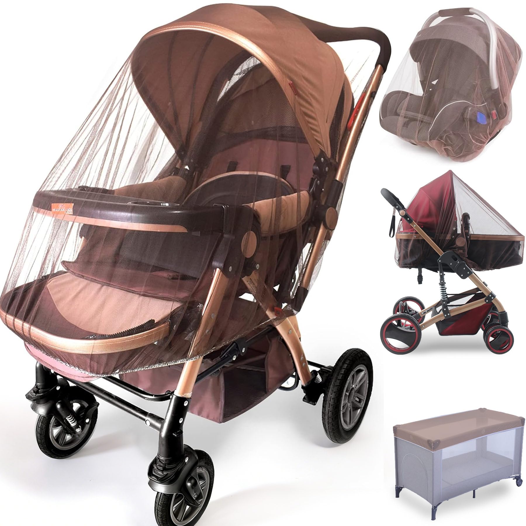 Durable Baby Mosquito Net (2 Pack) - Perfect Bug Net for Strollers, Bassinets, Cradles, Playards, Pack N Plays and Portable Mini Crib (Coffee)