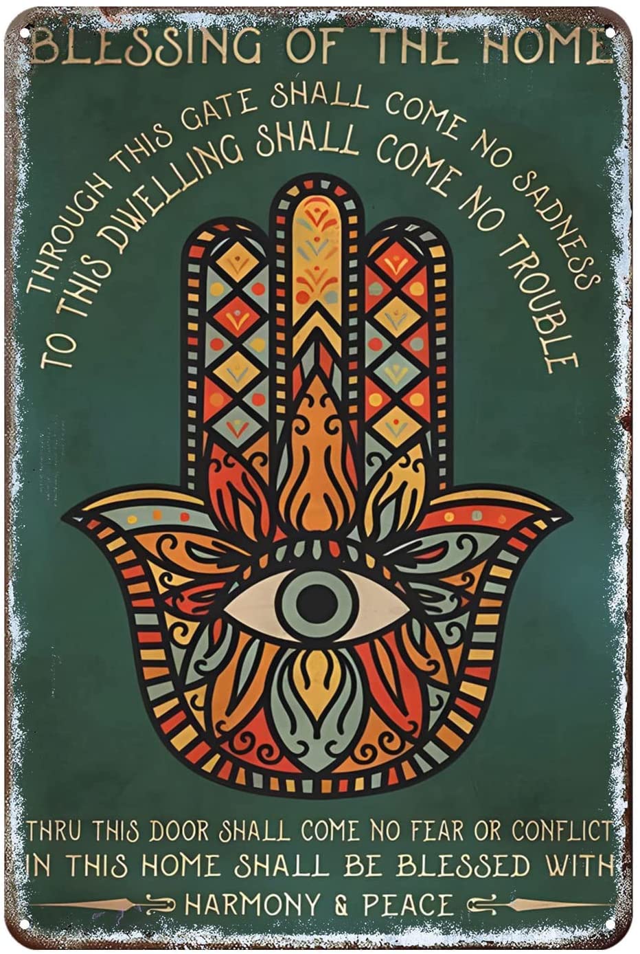 Funny Metal Sign Yoga Hamsa Bless Your Home Retro Decor Art Sign Home Kitchen Bar Cafe Club Cave Wall Decor Yoga Tin Sign Metal Art for Outside 8x12 inch