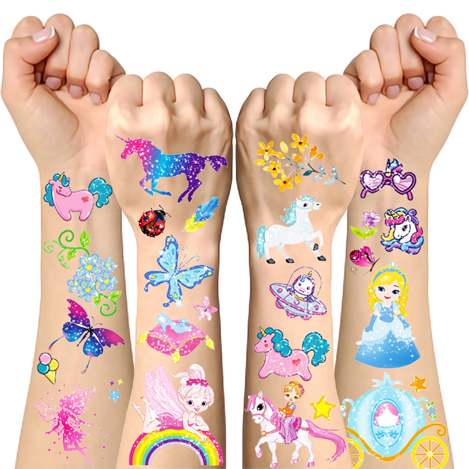 TyToo Set glittertattoosjablonen, herbruikbare sjablonen voor kinderen en volwassenen, EU-design, huidvriendelijk, perfect voor feestjes, kindermake-up en bodypainting (feeën en prinsessen