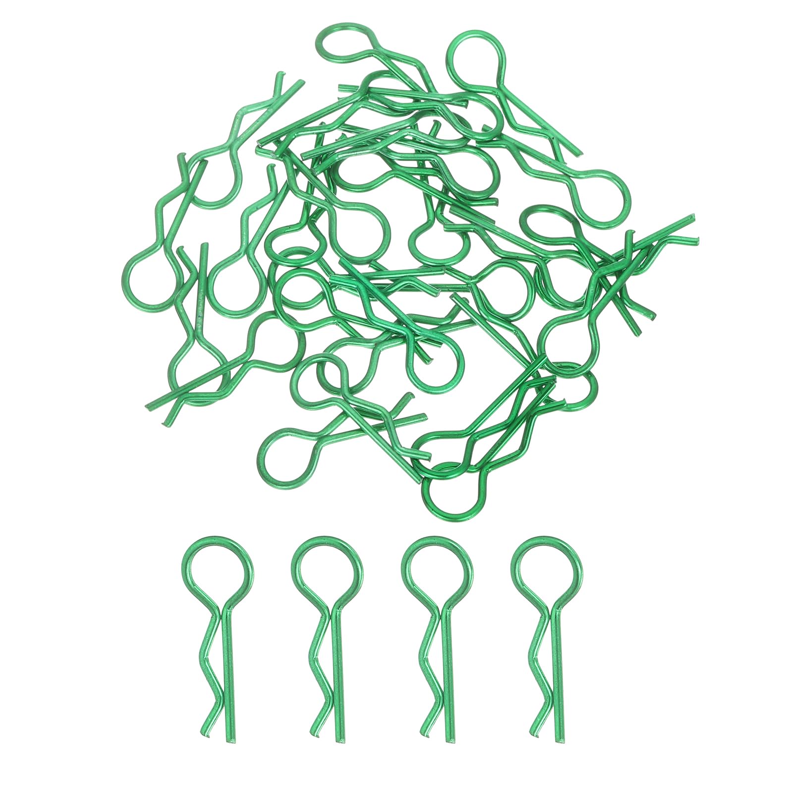 MECCANIXITY 30pcs 30-Degree Angle RC Body Clips Bent Springy R Pins 20x1.0x7.3mm for All 1/8 1/10 1/12 Scale Model RC Car Crawler Truck,Shell Replacement Parts(Green)