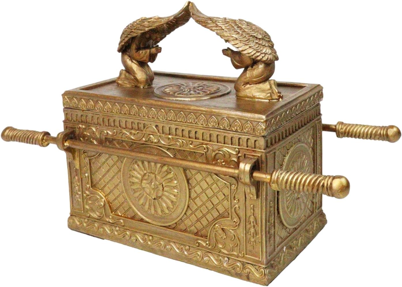 Ebros Matte Gold Holy Ark of The Covenant with Ten Commandments Rod of Aaron and Manna Religious Decorative Figurine Trinket Box Collectible Judaic Israel Historic Model Replica (1:8 Scale 9.5" Long)