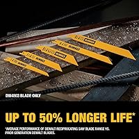 Vista 4 de DEWALT Reciprocating Saw Blades, Tapered Back, Bi-Metal, 9-Inch 6-TPI, 5-Pack (DW4803)