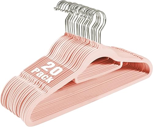 Miniatura 9 de Paquete de 20 perchas de terciopelo antideslizantes con gancho giratorio de 360°, perchas de ropa beige que ahorran espacio, resistentes para