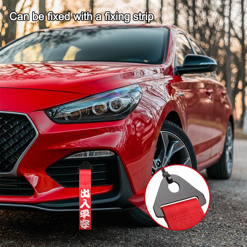 Car Modification JDM Sports Red Racing Tow Strap Personalized with Chinese Slogan Traction Rope Trailer Hook HF Fit for Front or Rear Front Bumper Decorative Trailer Belt (A)